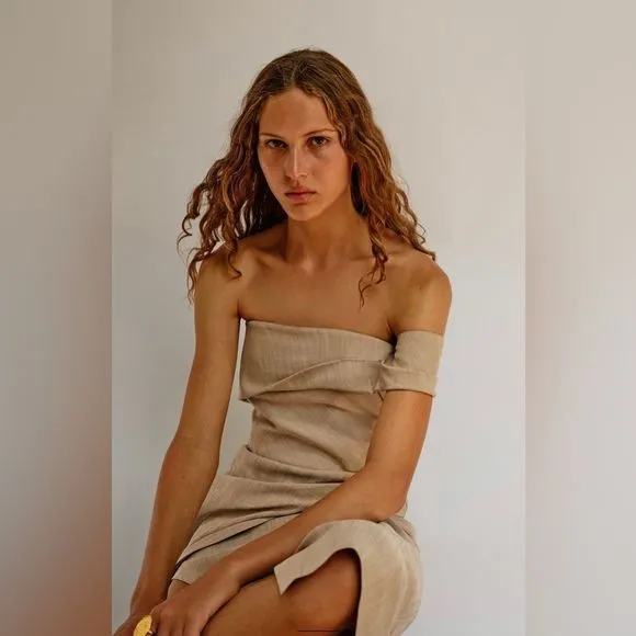 ZARA ASYMMETRICAL SLIP DRESS TAUPE BROWN 3265/332/193/014
