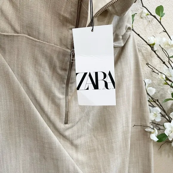 ZARA ASYMMETRICAL SLIP DRESS TAUPE BROWN 3265/332/193/014