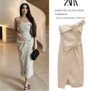 ZARA ASYMMETRICAL SLIP DRESS TAUPE BROWN 3265/332/193/014