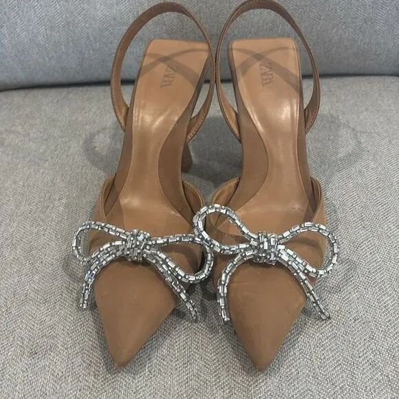 Zara Bow Slingback Shoes Tan sz 37