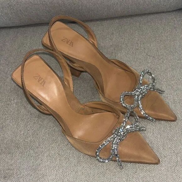 Zara Bow Slingback Shoes Tan sz 37