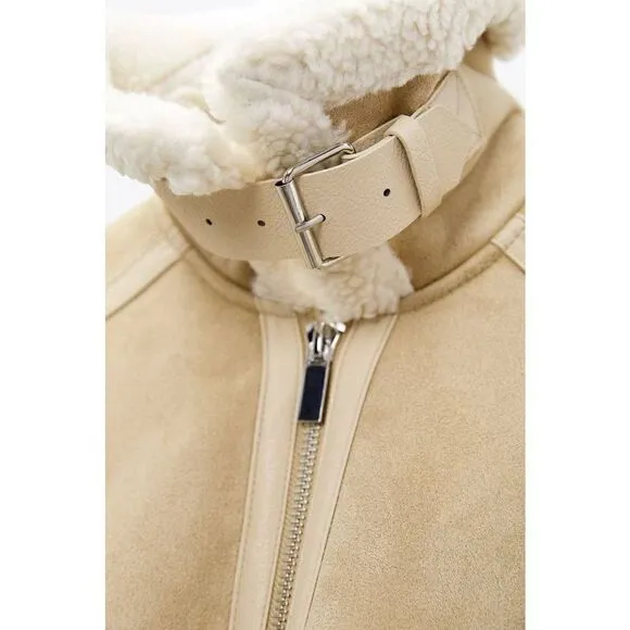 ZARA DOUBLE-FACED CROPPED JACKET SAND ZARA