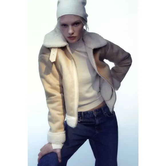 ZARA DOUBLE-FACED CROPPED JACKET SAND ZARA