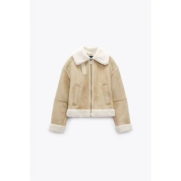 ZARA DOUBLE-FACED CROPPED JACKET SAND ZARA