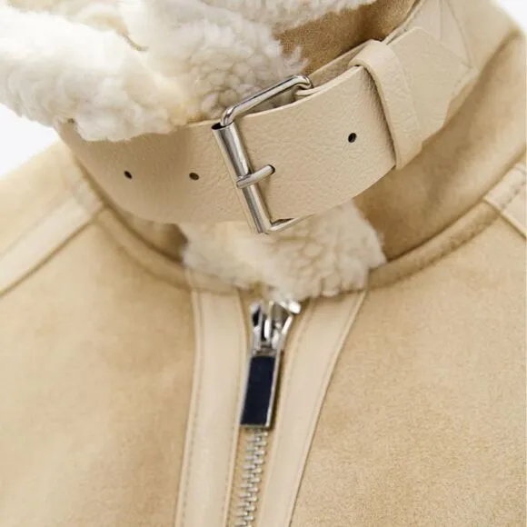 ZARA DOUBLE-FACED CROPPED JACKET SAND ZARA