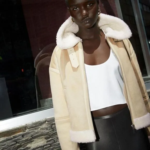 ZARA DOUBLE-FACED CROPPED JACKET SAND ZARA