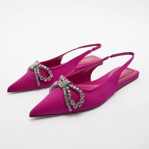 ZARA EMBELLISHED BOW FLAT MULES BARBIE BARBIECORE