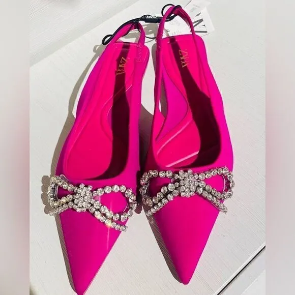 ZARA EMBELLISHED BOW FLAT MULES BARBIE BARBIECORE