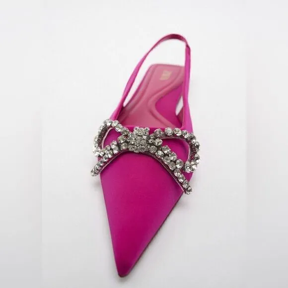 ZARA EMBELLISHED BOW FLAT MULES BARBIE BARBIECORE