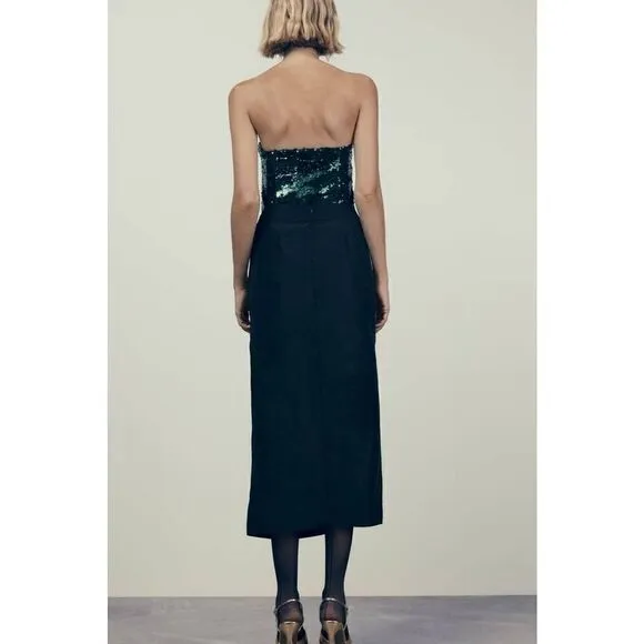 ZARA  MIDI SKIRT BLACK bow Ruffle