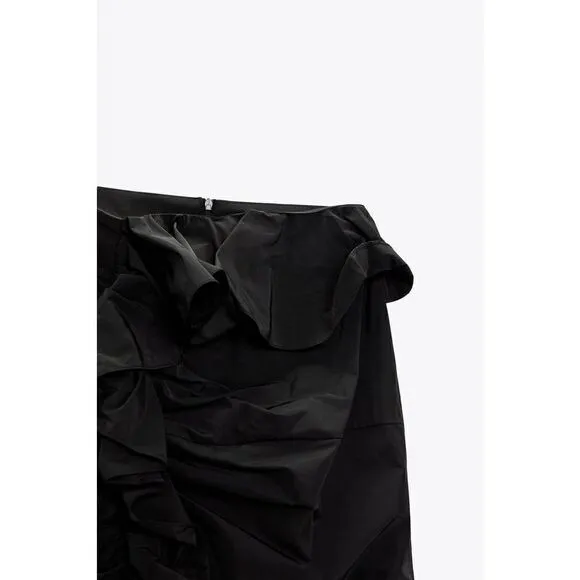 ZARA  MIDI SKIRT BLACK bow Ruffle