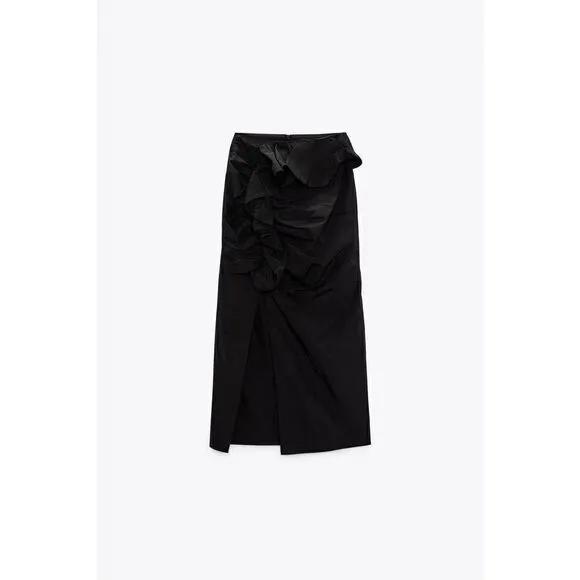 ZARA  MIDI SKIRT BLACK bow Ruffle
