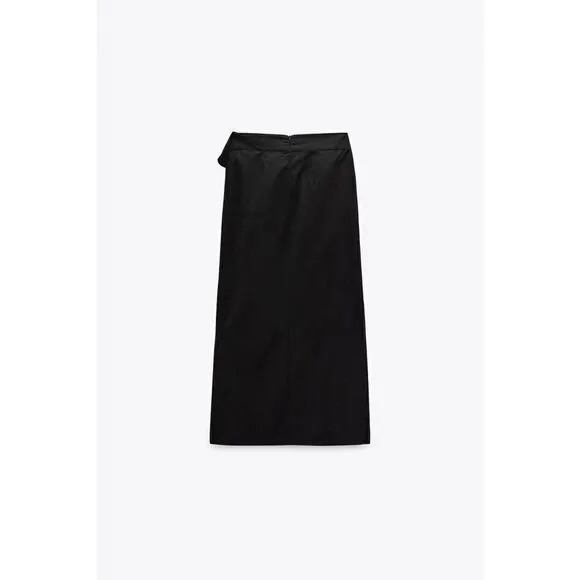 ZARA  MIDI SKIRT BLACK bow Ruffle