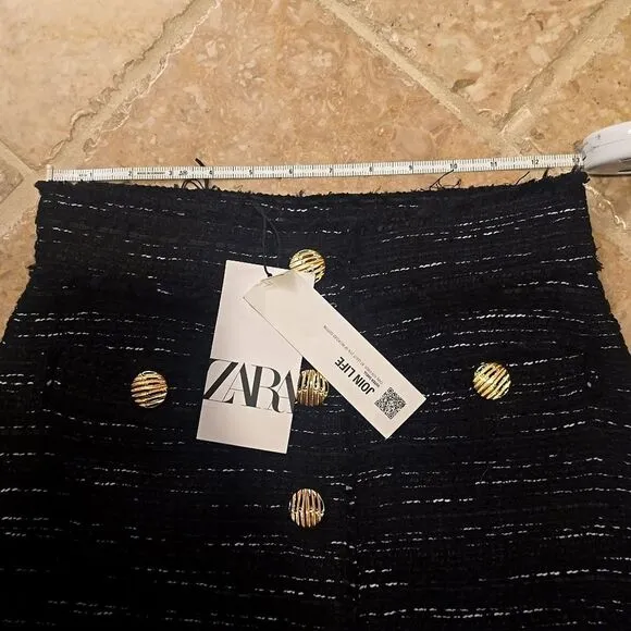 ZARA PENCIL TEXTURED SKIRT WITH GOLD BUTTONS