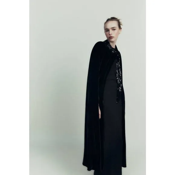ZARA SEQUIN VELVET CAPE NWT