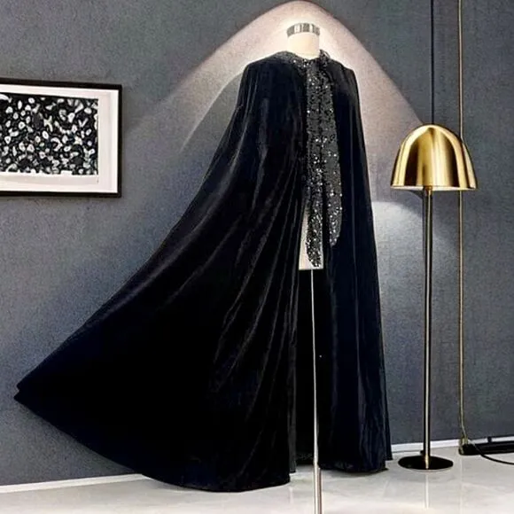 ZARA SEQUIN VELVET CAPE NWT