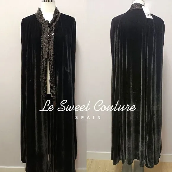 ZARA SEQUIN VELVET CAPE NWT