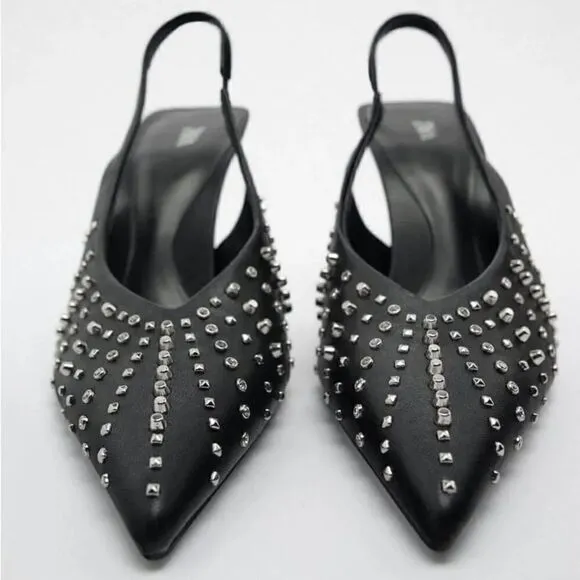 ZARA STUDDED SLINGBACK HEELS