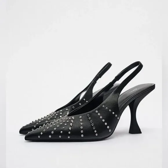 ZARA STUDDED SLINGBACK HEELS