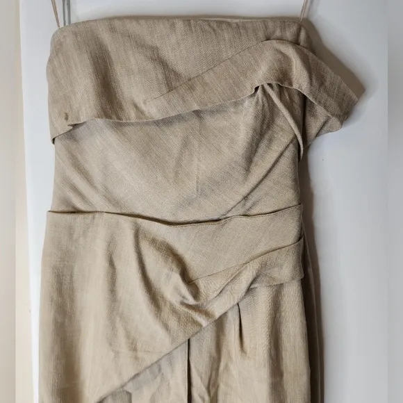 Zare Asymmetrical Slip Linen Fabric Like Dress In Taupe Brown Size XS
