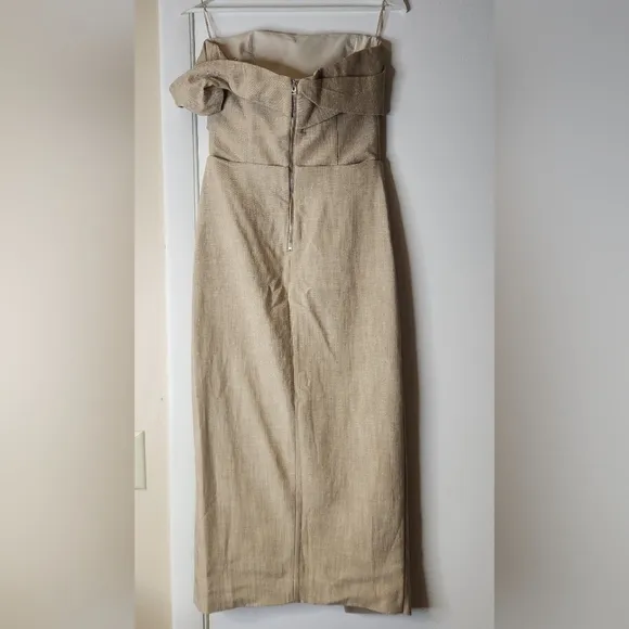 Zare Asymmetrical Slip Linen Fabric Like Dress In Taupe Brown Size XS