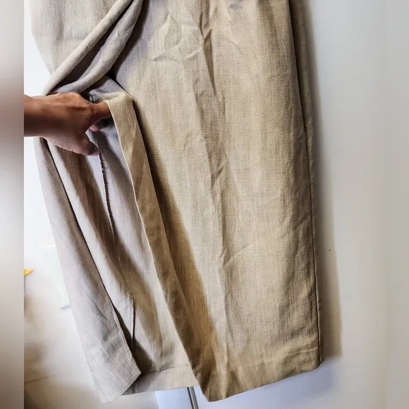 Zare Asymmetrical Slip Linen Fabric Like Dress In Taupe Brown Size XS