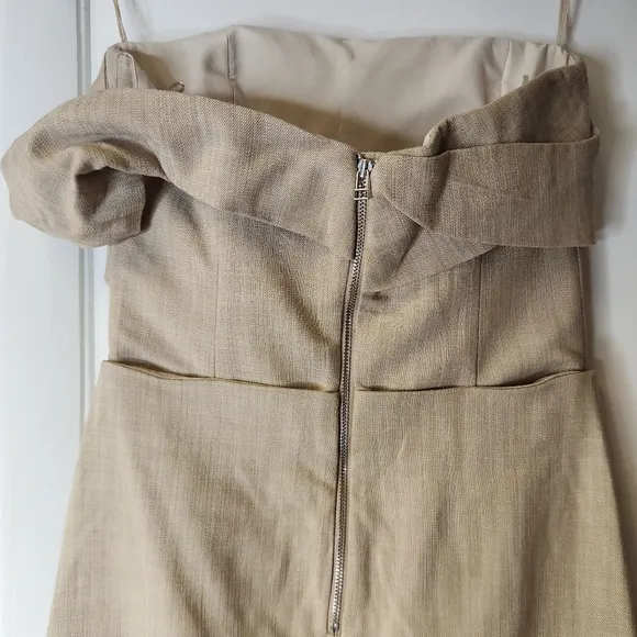 Zare Asymmetrical Slip Linen Fabric Like Dress In Taupe Brown Size XS