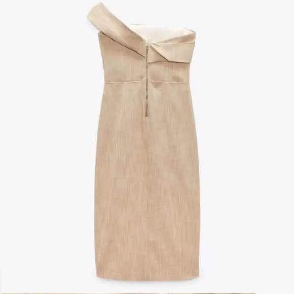 Zare Asymmetrical Slip Linen Fabric Like Dress In Taupe Brown Size XS