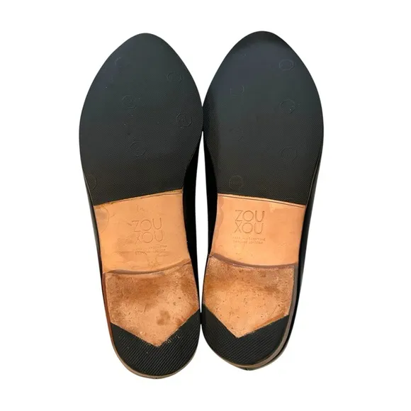 Zou Xou 10 glove flat slip on pointed toe leather stacked heel handmade classic