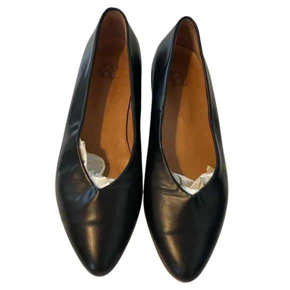 Zou Xou 10 glove flat slip on pointed toe leather stacked heel handmade classic