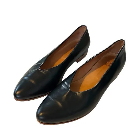 Zou Xou 10 glove flat slip on pointed toe leather stacked heel handmade classic