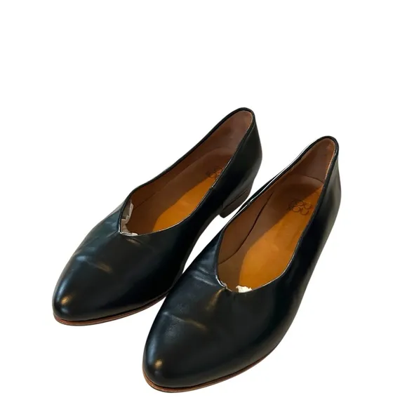 Zou Xou 10 glove flat slip on pointed toe leather stacked heel handmade classic