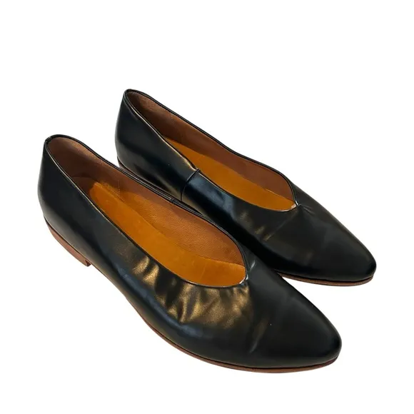 Zou Xou 10 glove flat slip on pointed toe leather stacked heel handmade classic