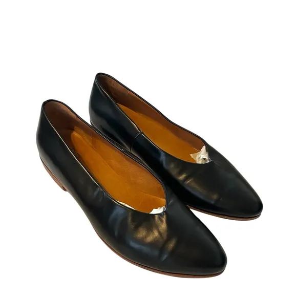 Zou Xou 10 glove flat slip on pointed toe leather stacked heel handmade classic