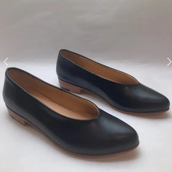 Zou Xou 10 glove flat slip on pointed toe leather stacked heel handmade classic